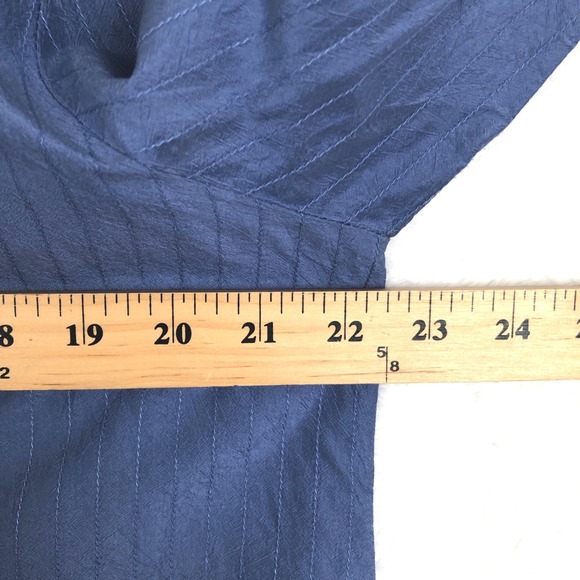 Eileen Fisher Silk Textured Stripe Button Front Top Sz L Blue L/S Minimalist - Picture 7 of 9